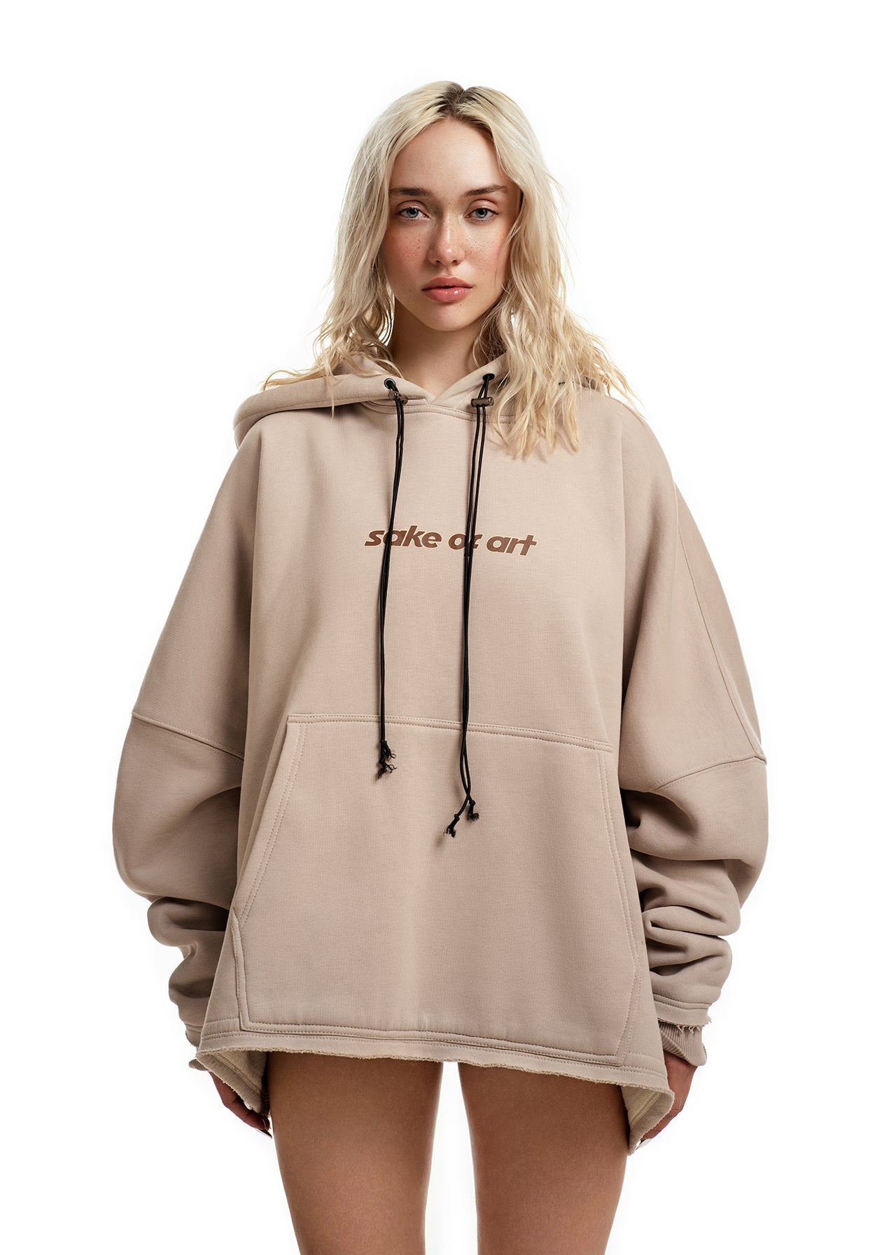 SAKE OF ART Distressed Hoodie – Beige Edition