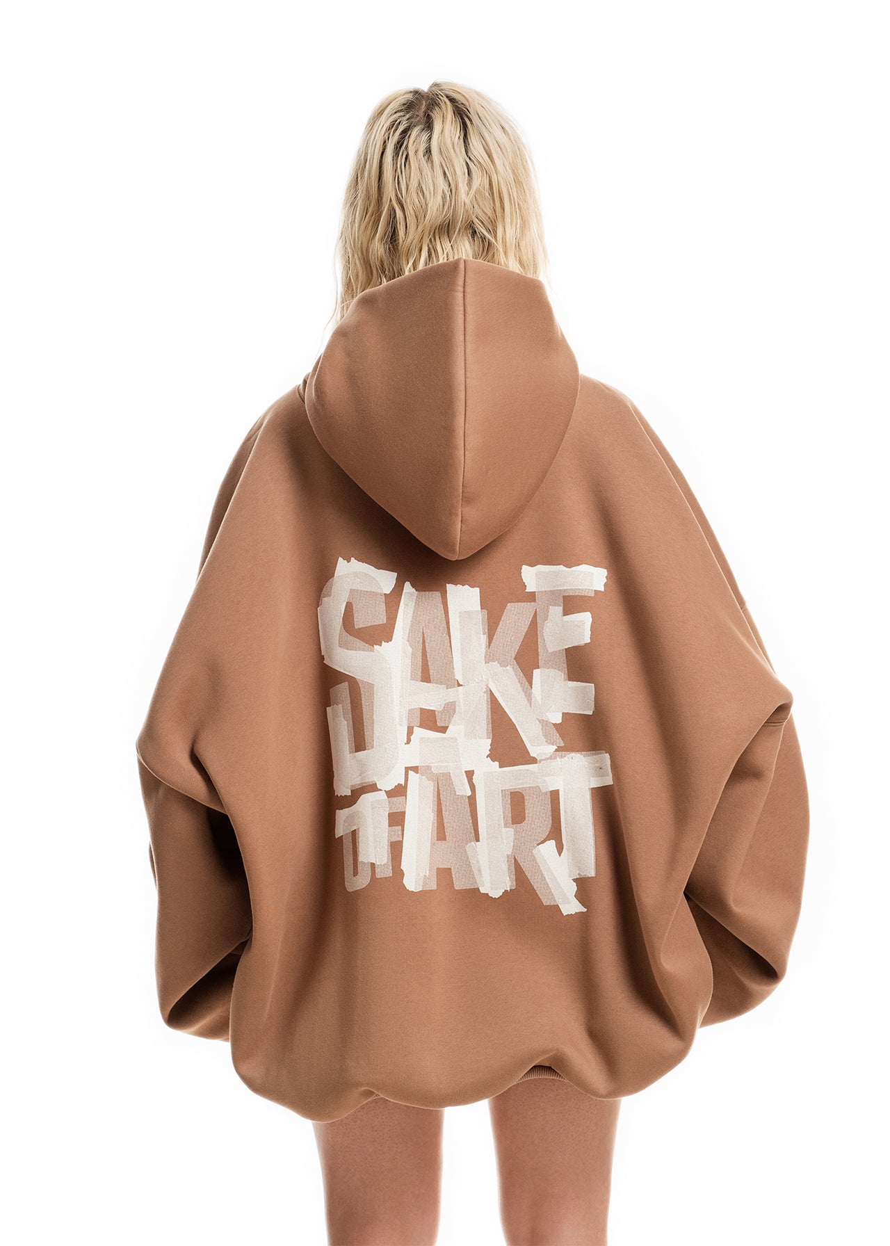 SAKE OF ART Ripped Paper Print Hoodie - Bison