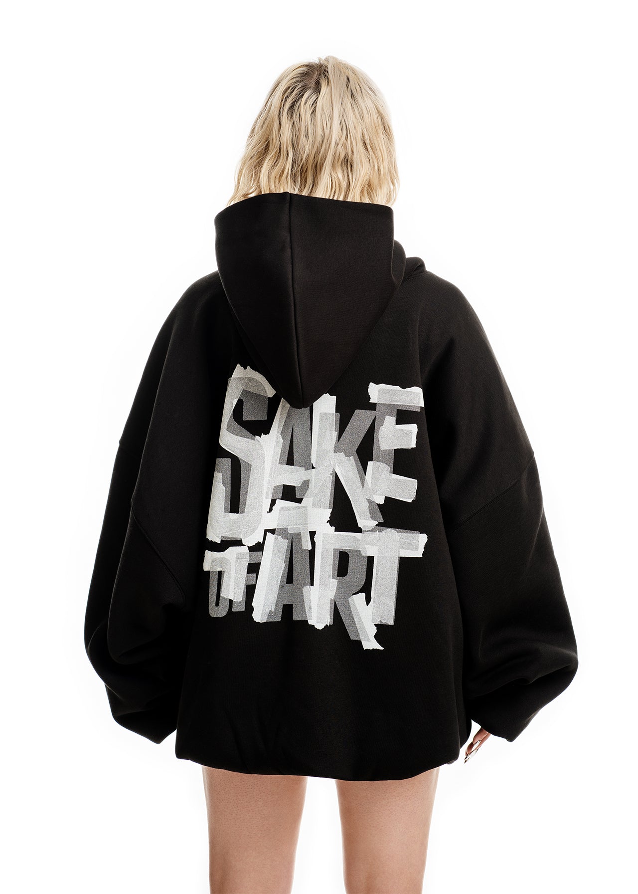 SAKE OF ART Ripped Paper Print Hoodie - Black