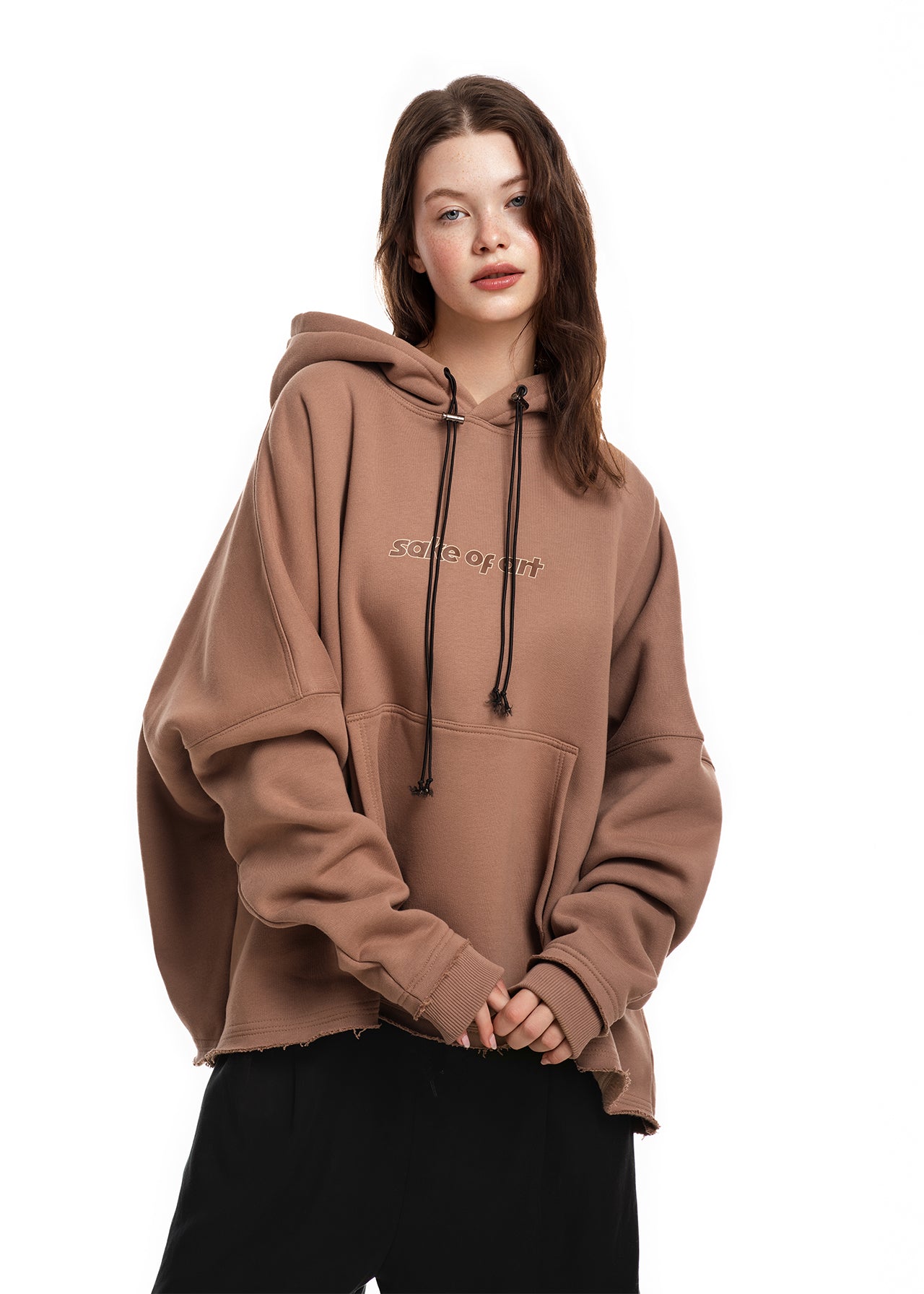 SAKE OF ART Raw Edge Hoodie —  Mink