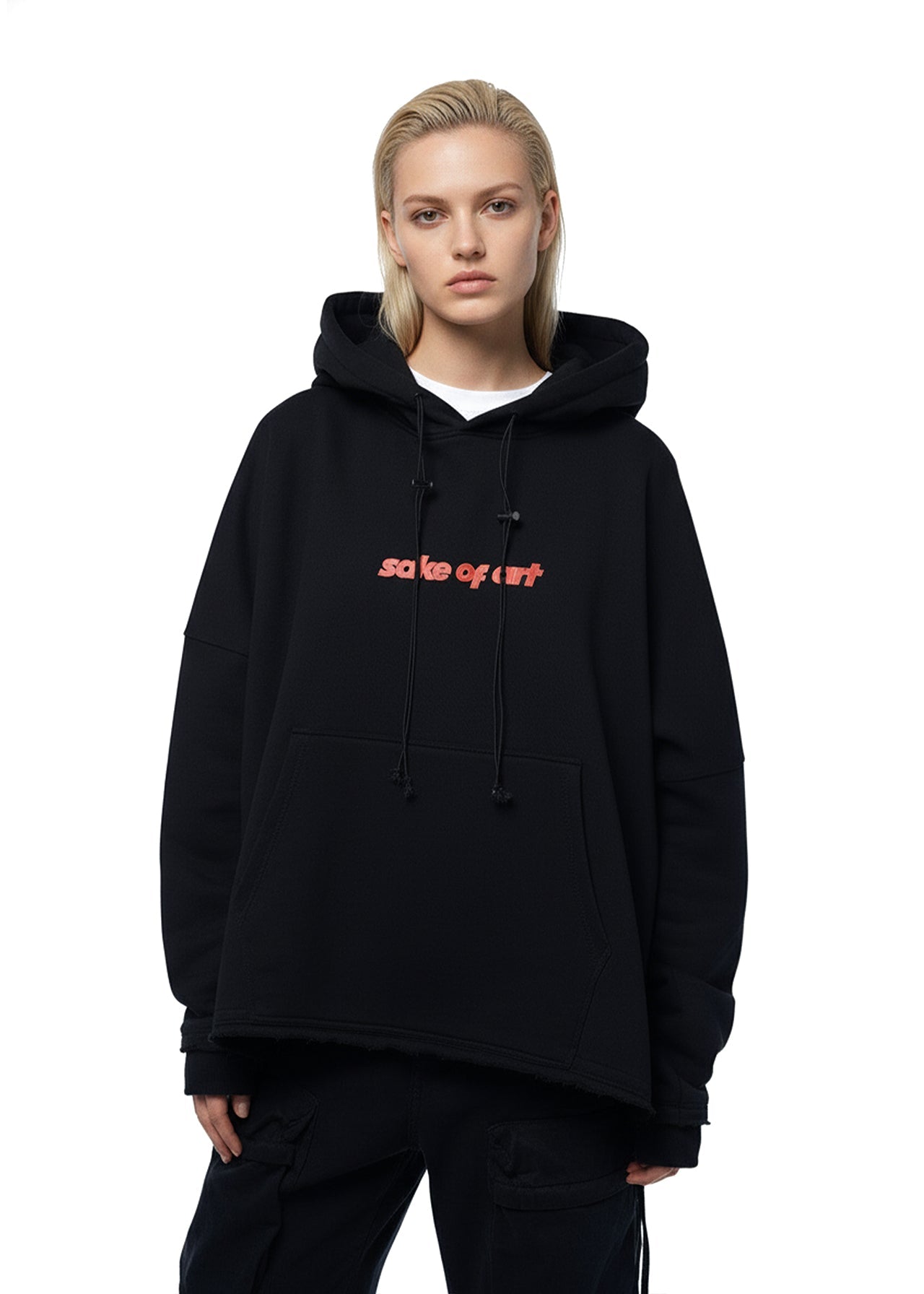 SAKE OF ART Raw Edge Hoodie — Black