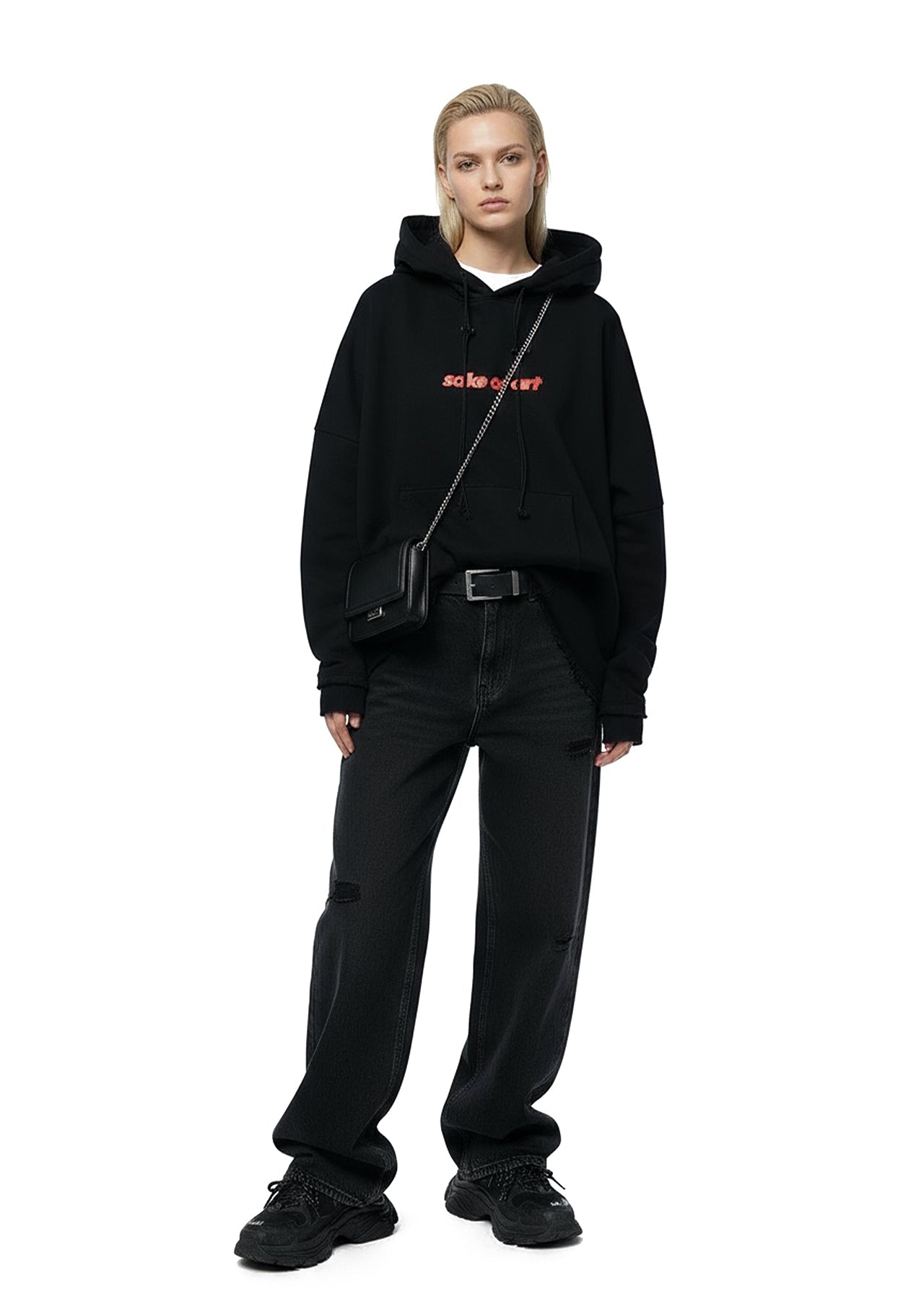 SAKE OF ART Raw Edge Hoodie — Black