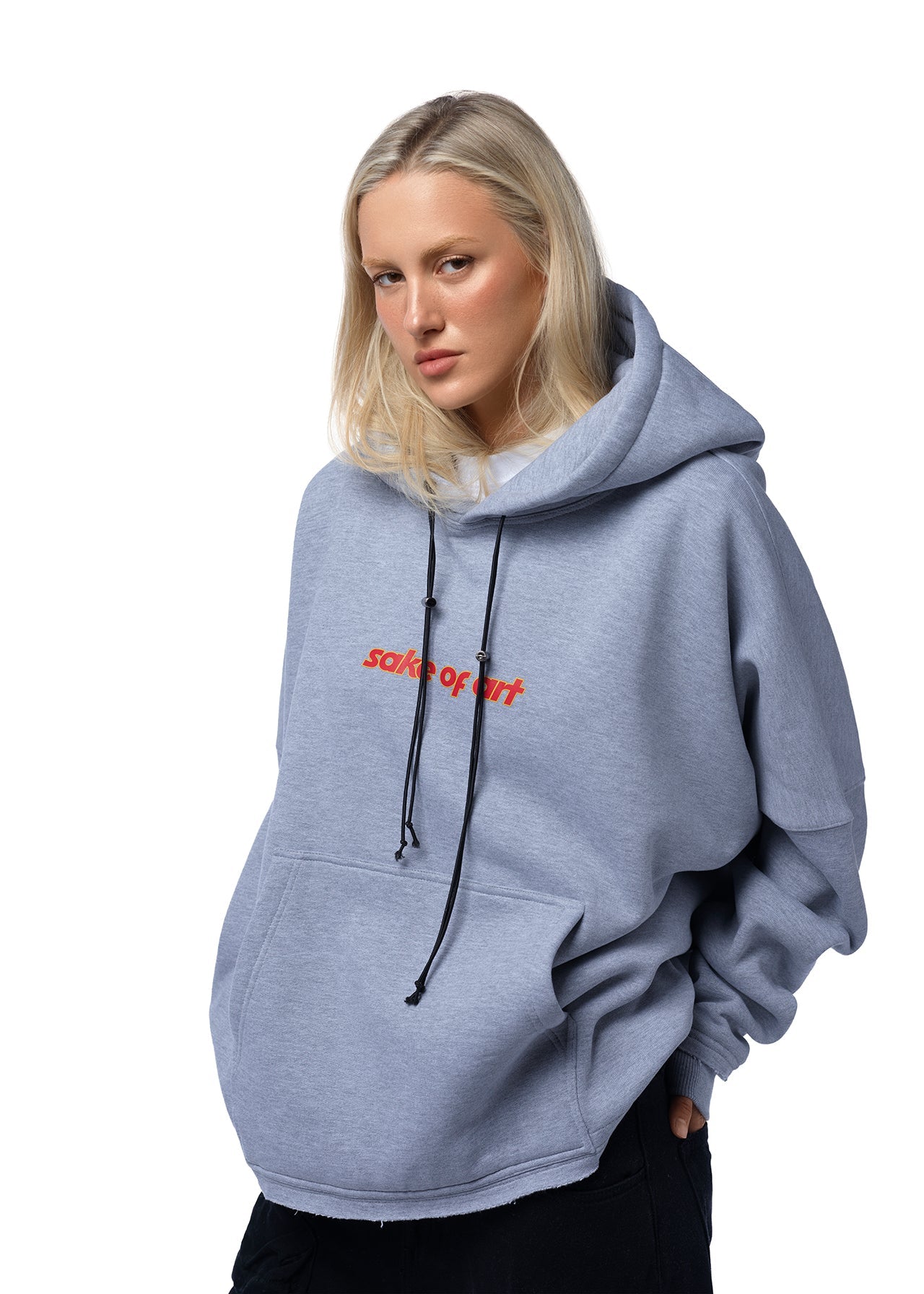 SAKE OF ART Raw Edge Hoodie — Light Melange