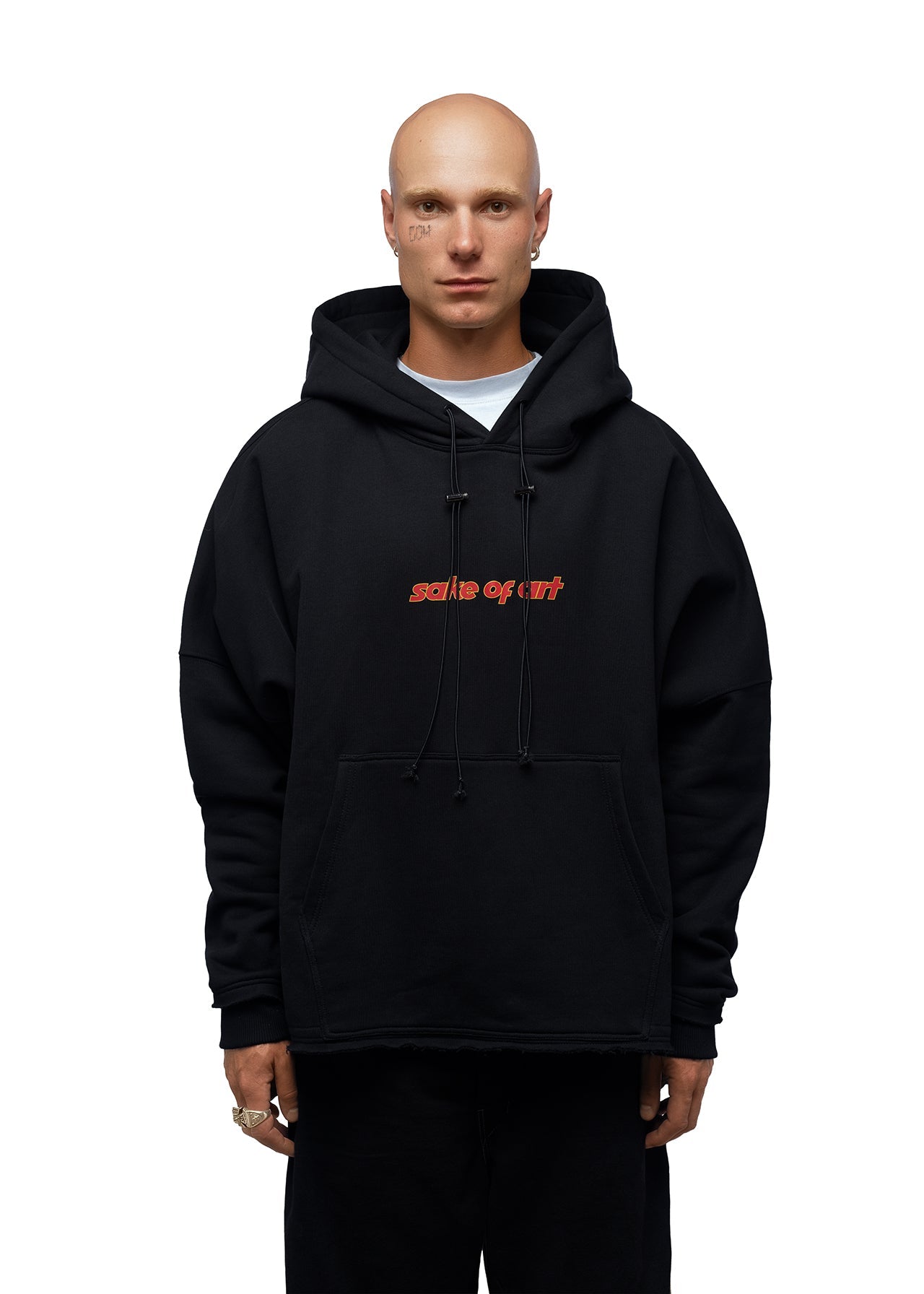 SAKE OF ART Raw Edge Hoodie — Black